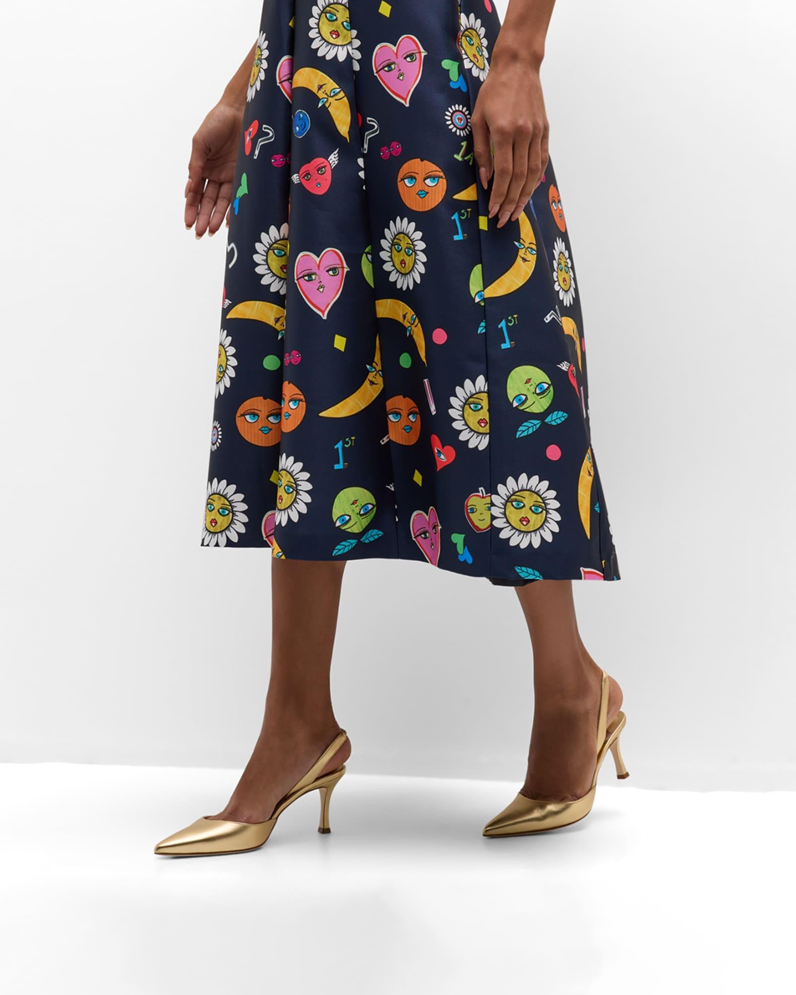 Carolyne Metallic Leather Mid-Heel Slingback Pumps Product Image