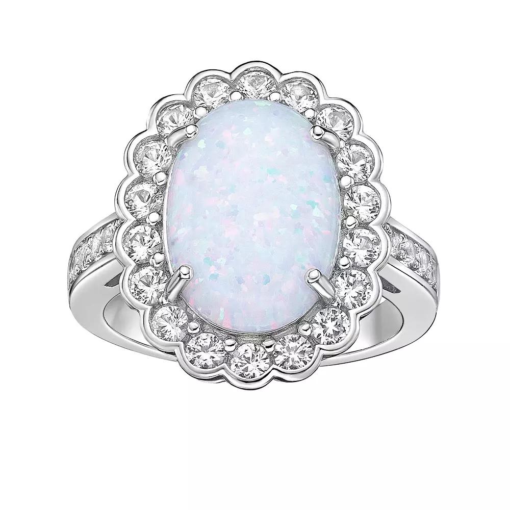 Gemminded Sterling Silver Lab-Created Opal & Lab-Created White Sapphire Ring, Women's, Size: 8 Product Image