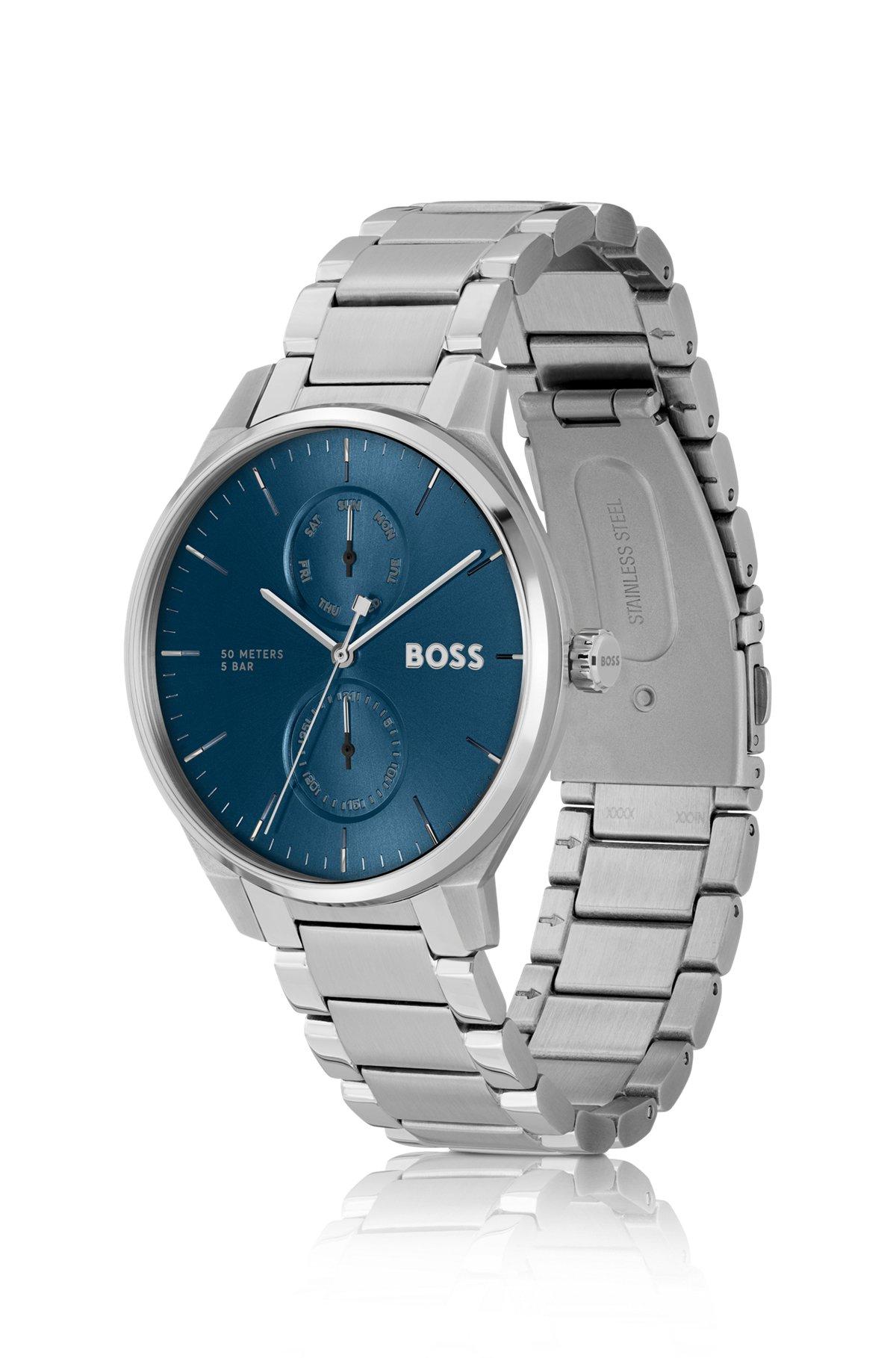 Blue-dial watch with stainless-steel link bracelet Product Image
