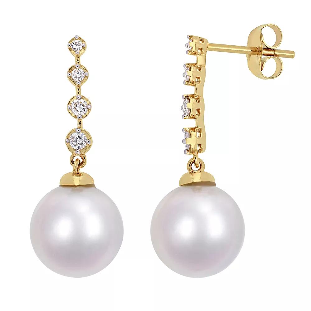 Stella Grace 14k Gold 1/6 Carat T.W. Diamond & South Sea Cultured Pearl Drop Earrings, Women's Product Image