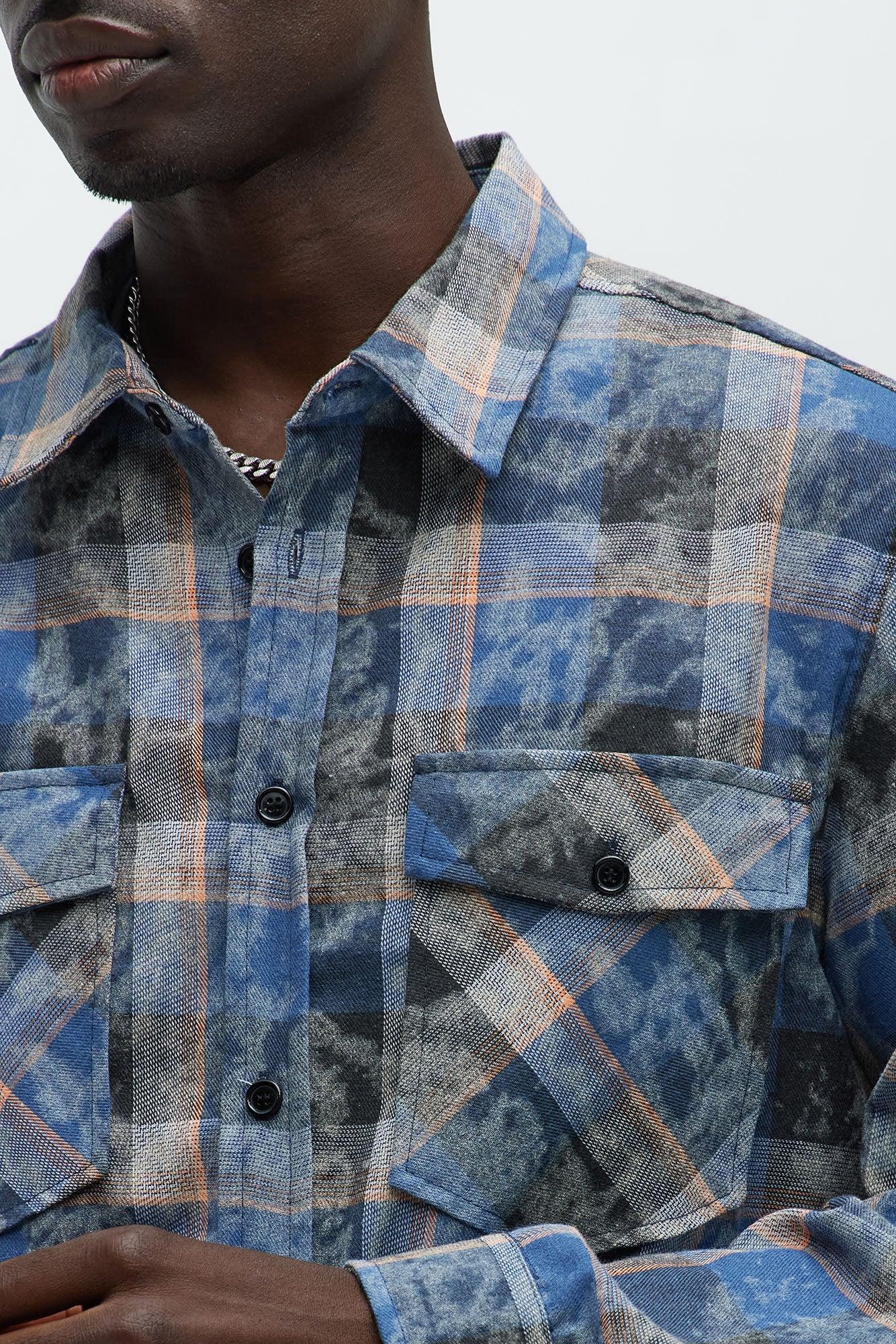 Charles Acid Wash Relaxed Flannel Shirt - Blue/combo Product Image