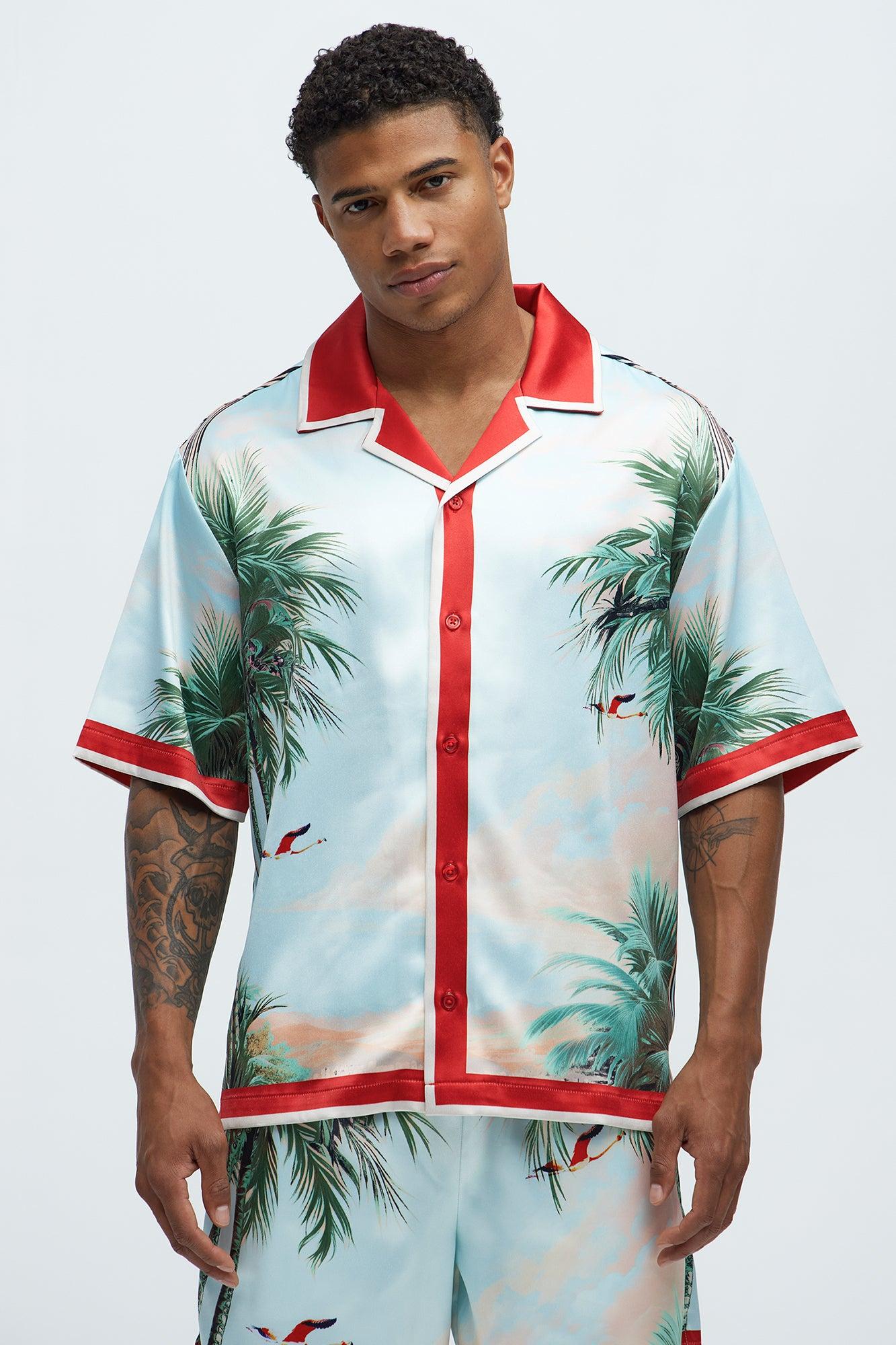 Flamingo And Palm Resort Button Up Shirt - Multi Color Product Image