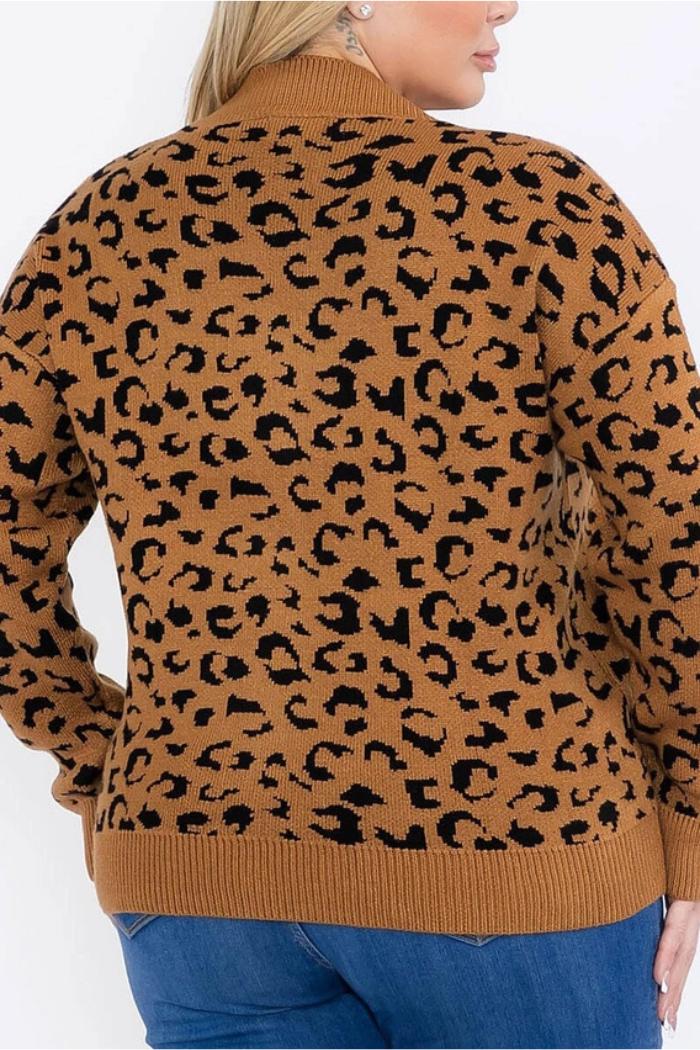 V-Neck Pullover Colorblock Animal Print Sweater Product Image