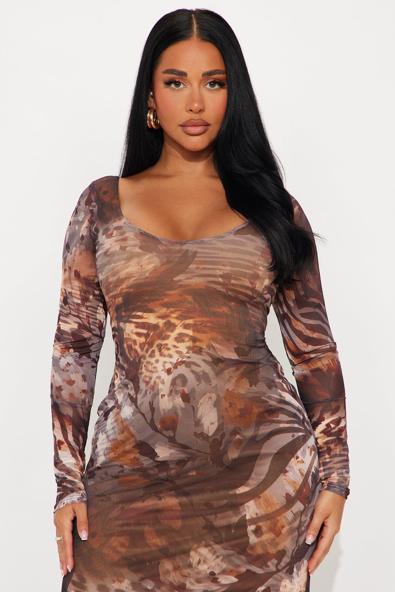 Joani Mesh Maxi Dress - Brown/combo Female Product Image