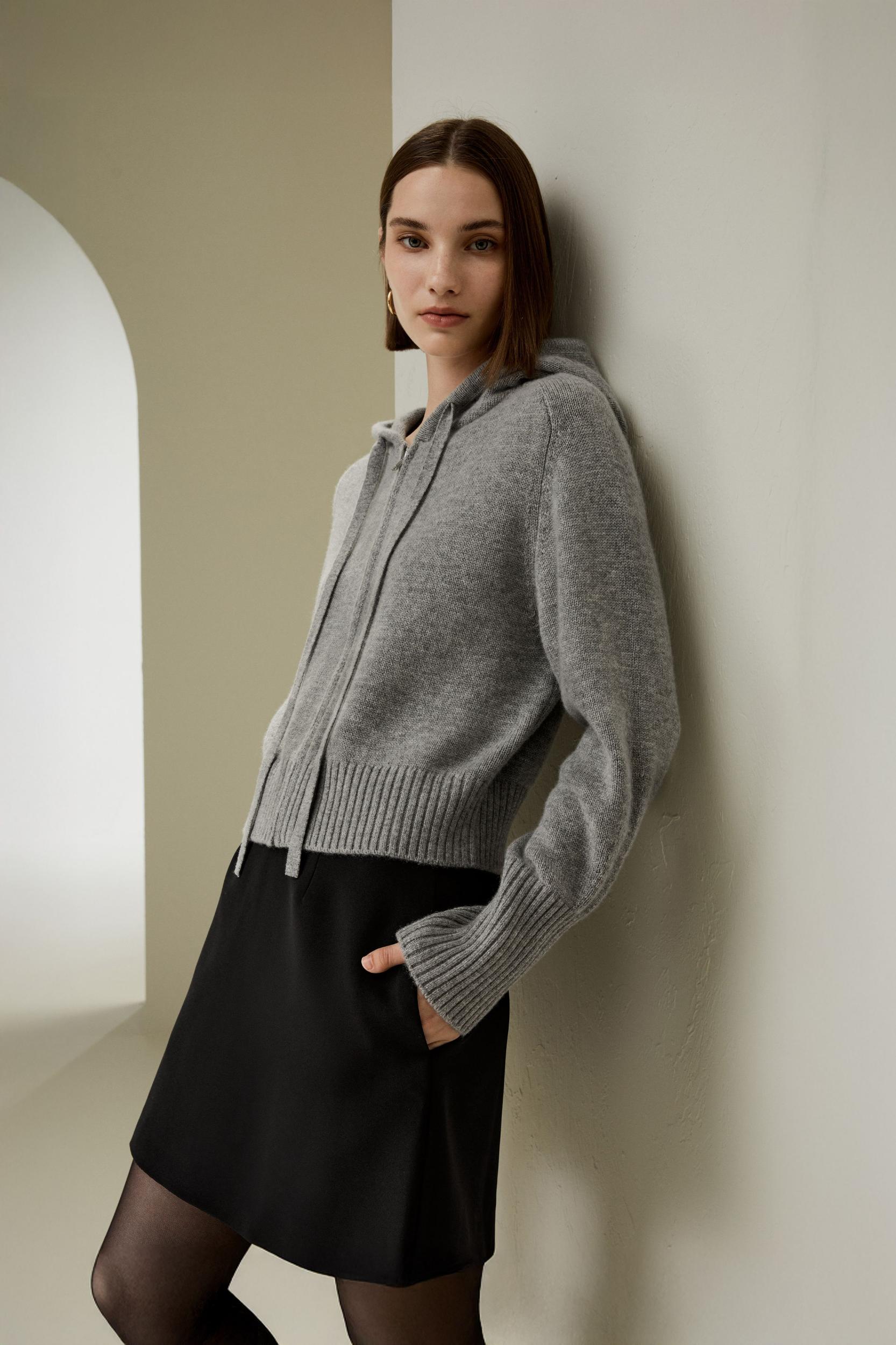 Short Zip-Up Wool Cashmere Hoodie Product Image