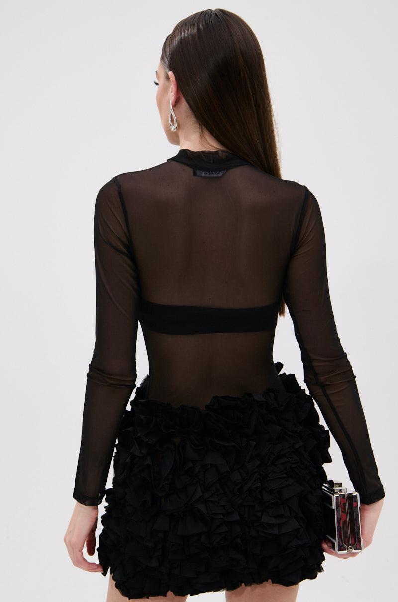 KELYN MESH MINI DRESS IN BLACK Product Image