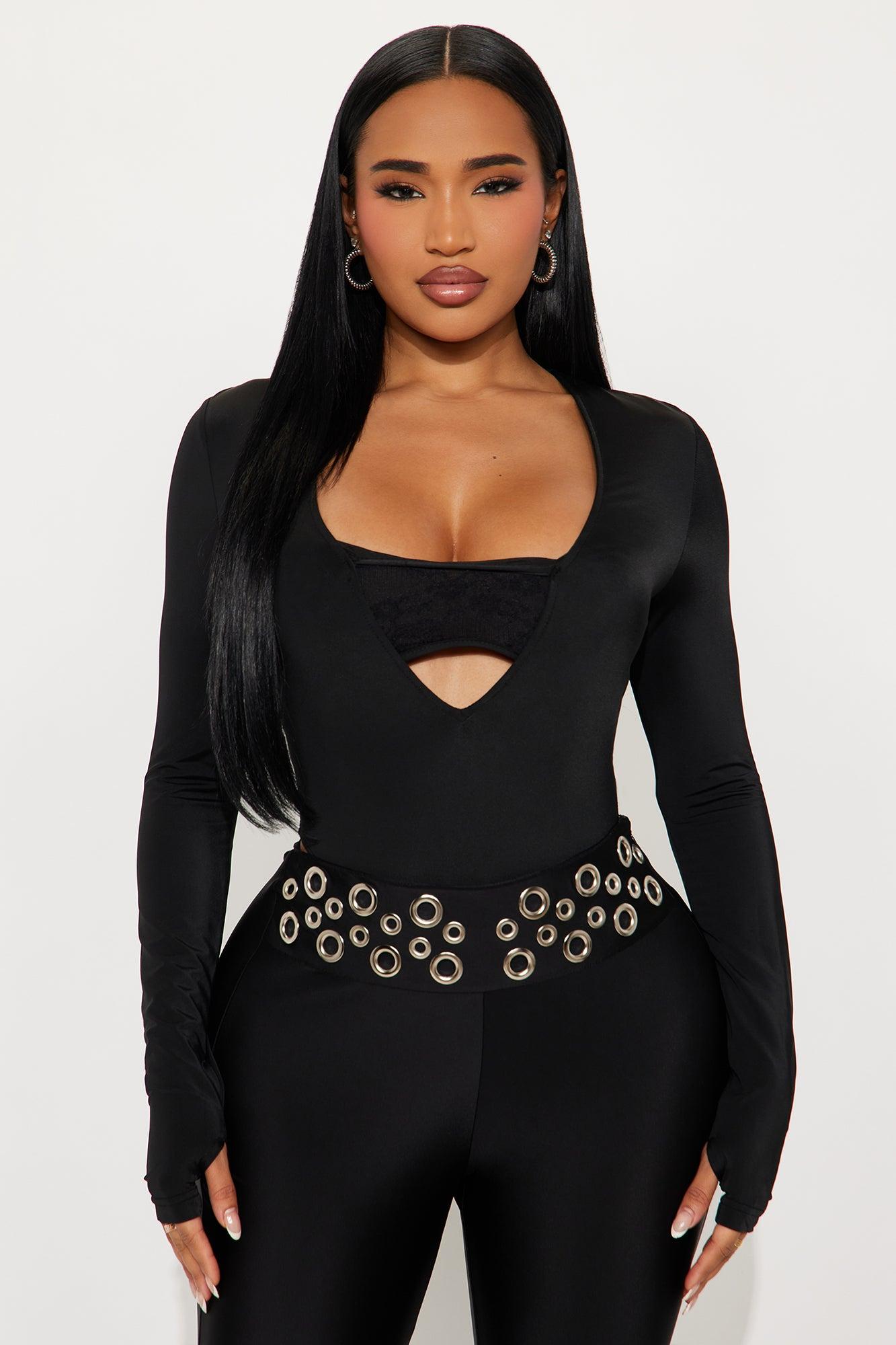 Standing Ovation Long Sleeve High Cut Bodysuit - Black Female Product Image