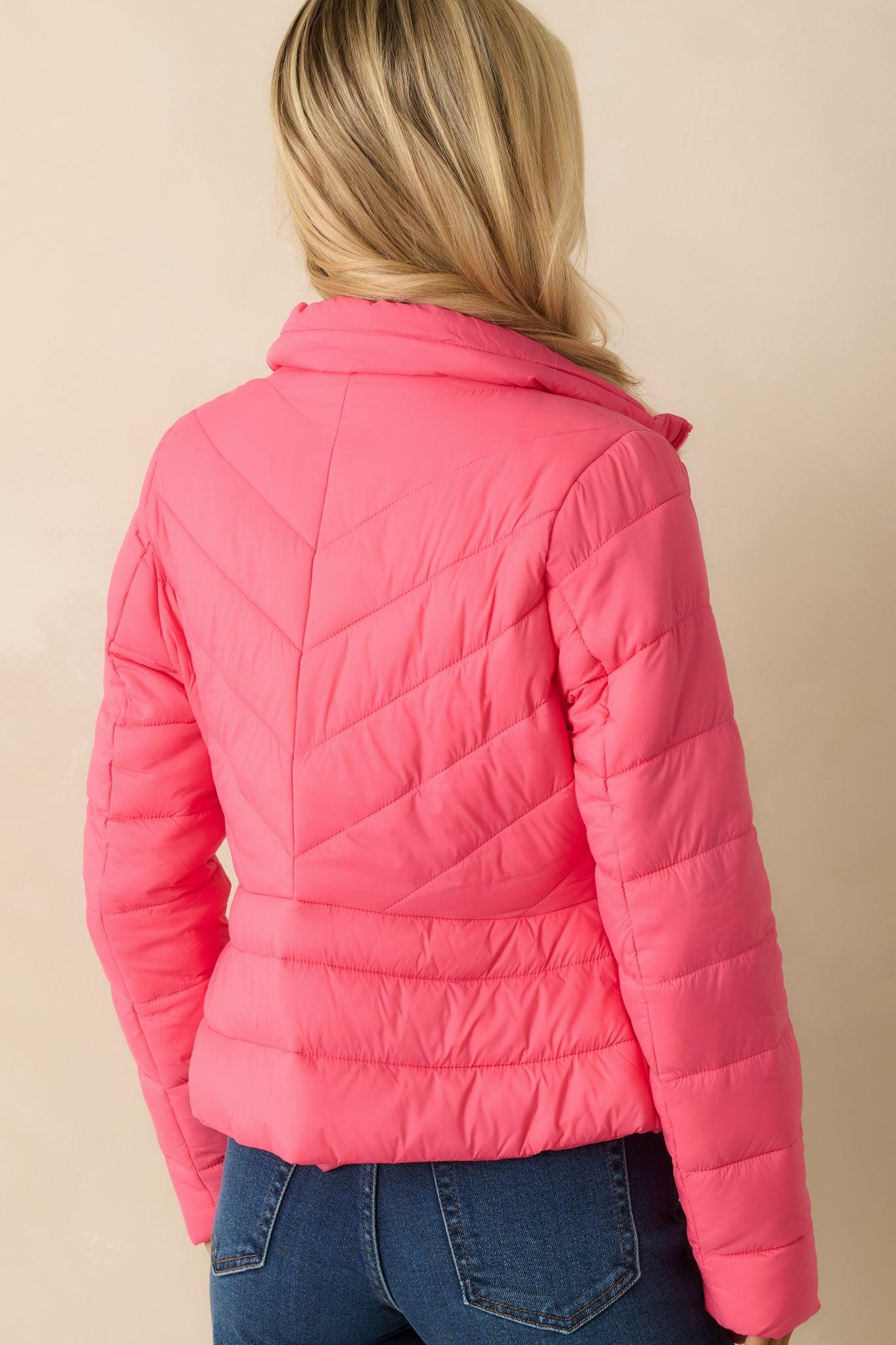I Mean It Bright Pink Puffer Jacket Product Image