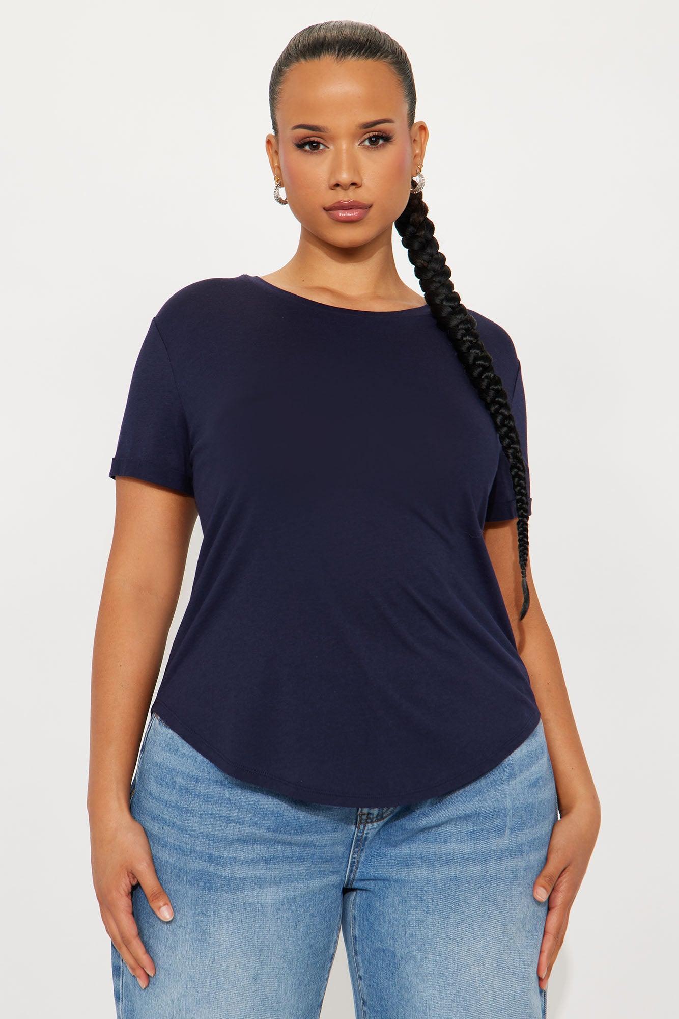 Annie Cuffed Short Sleeve Top - Navy Female Product Image