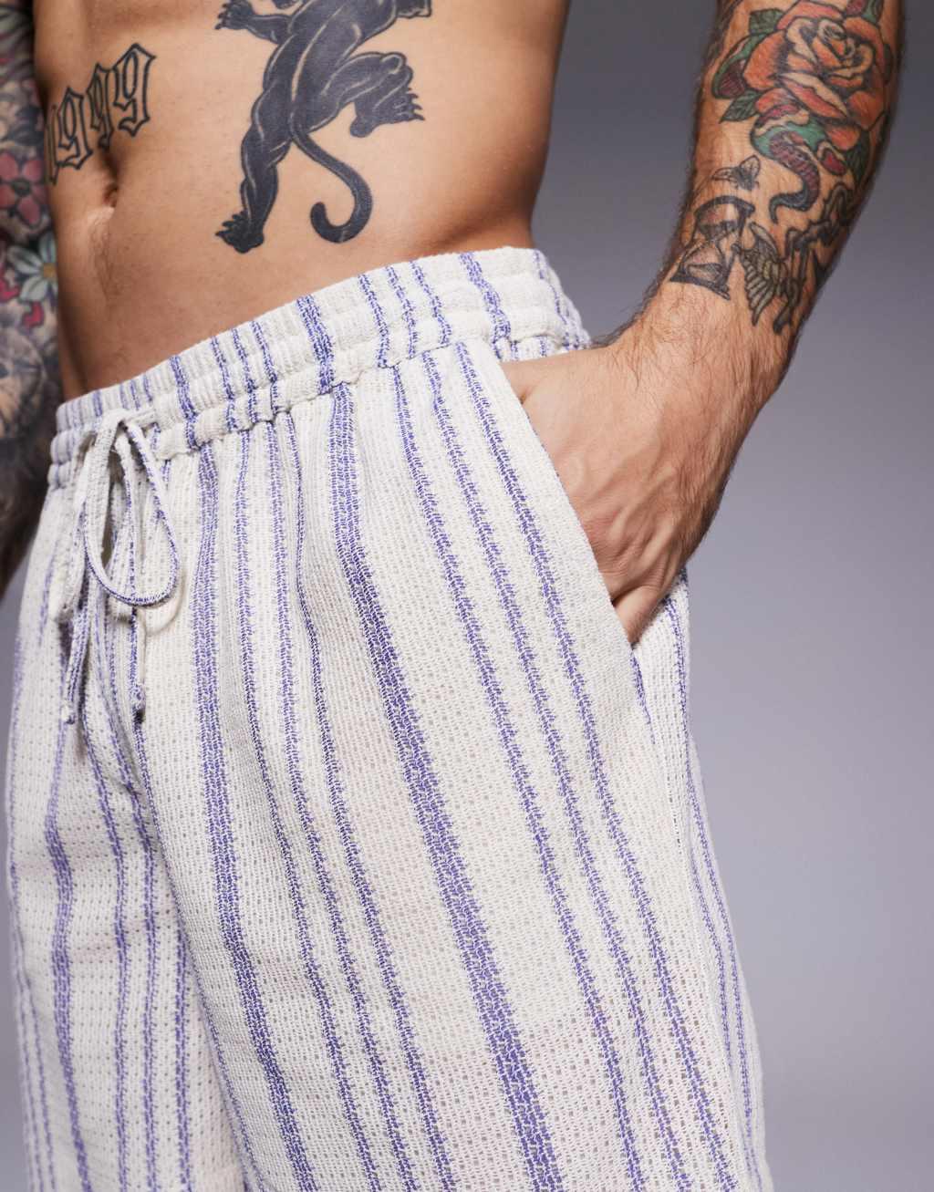 South Beach beach shorts in cream and blue stripe - part of a set Product Image
