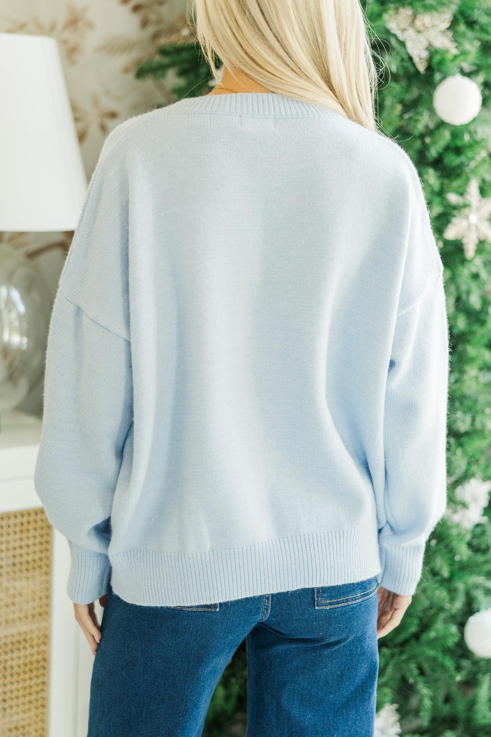 Joyful Light Blue Script Sweater Female Product Image