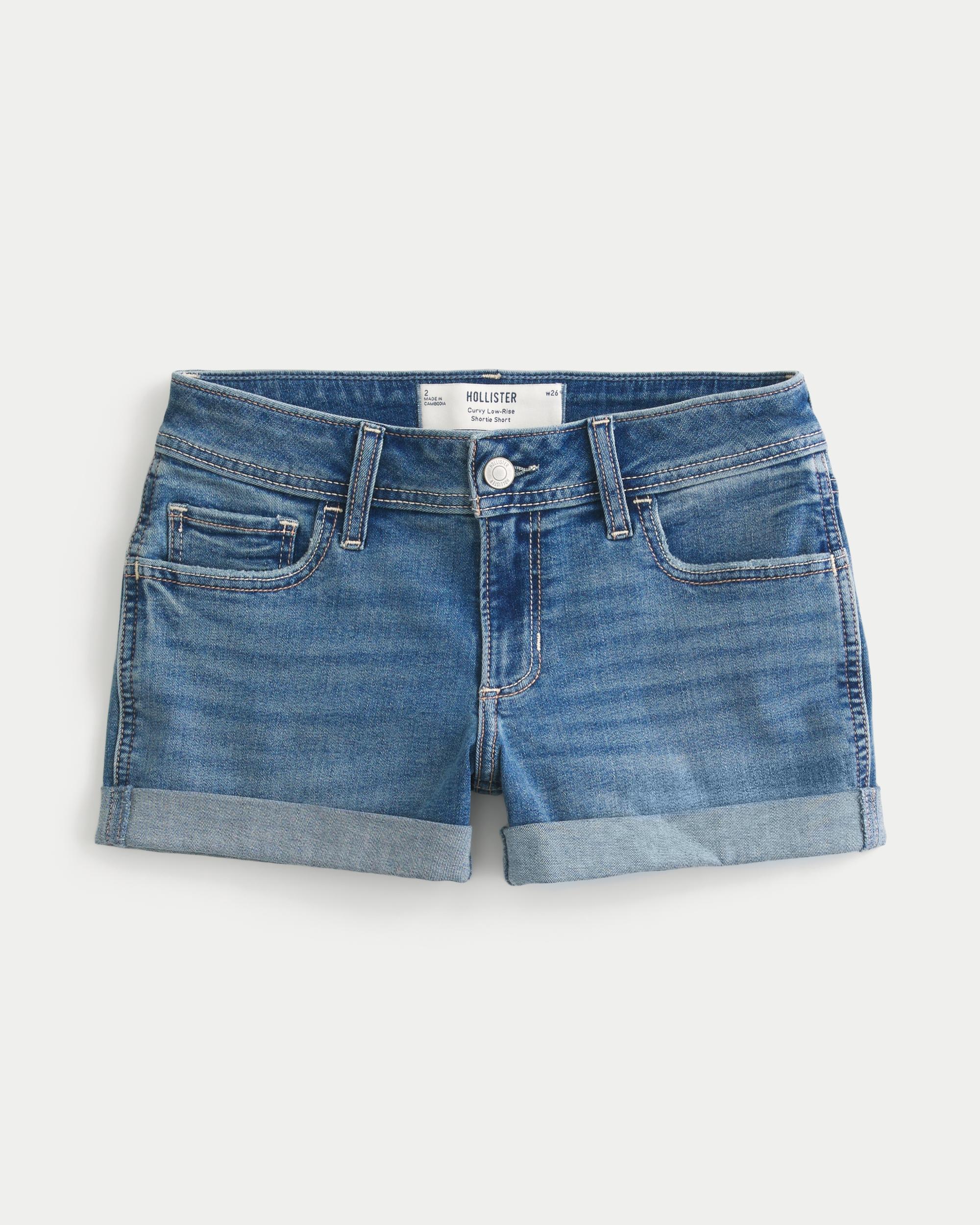 Curvy Low-Rise Light Wash Denim Shortie Shorts Product Image