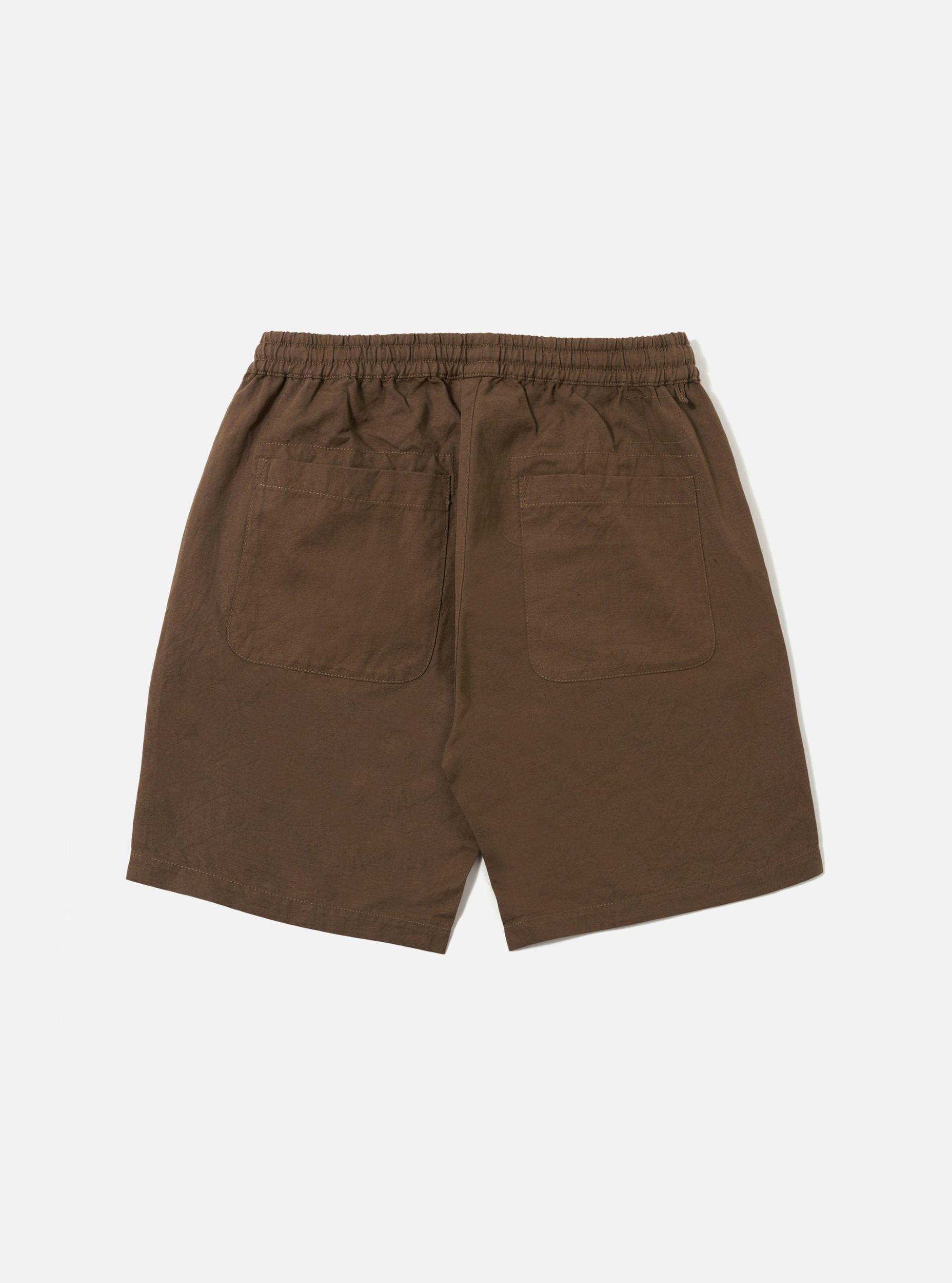 Universal Works Simple Short in Khaki Linen Slub Weave Product Image