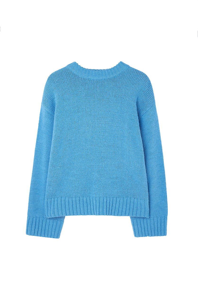 Round Neck Knitted Sweater Blue Product Image