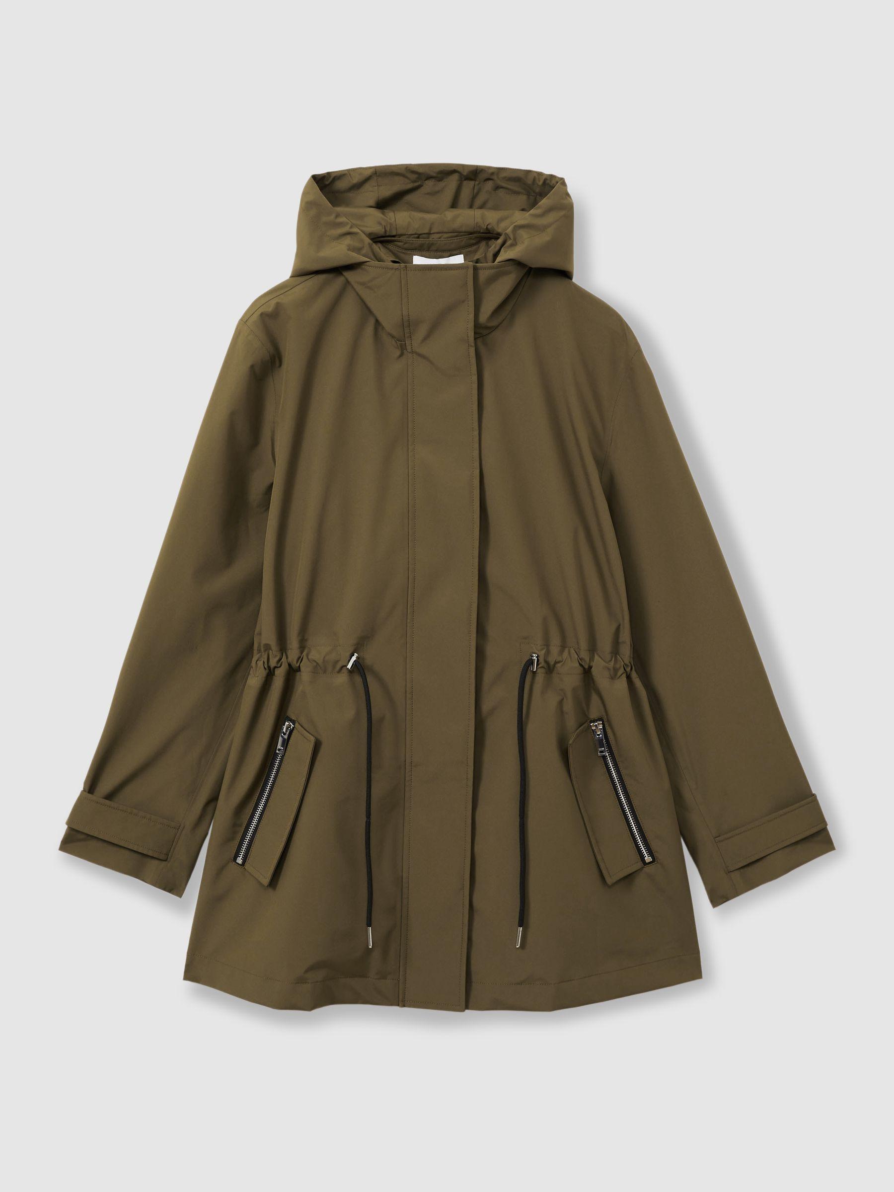 Removable Hooded Insert Water Repellent Raincoat in Khaki Product Image