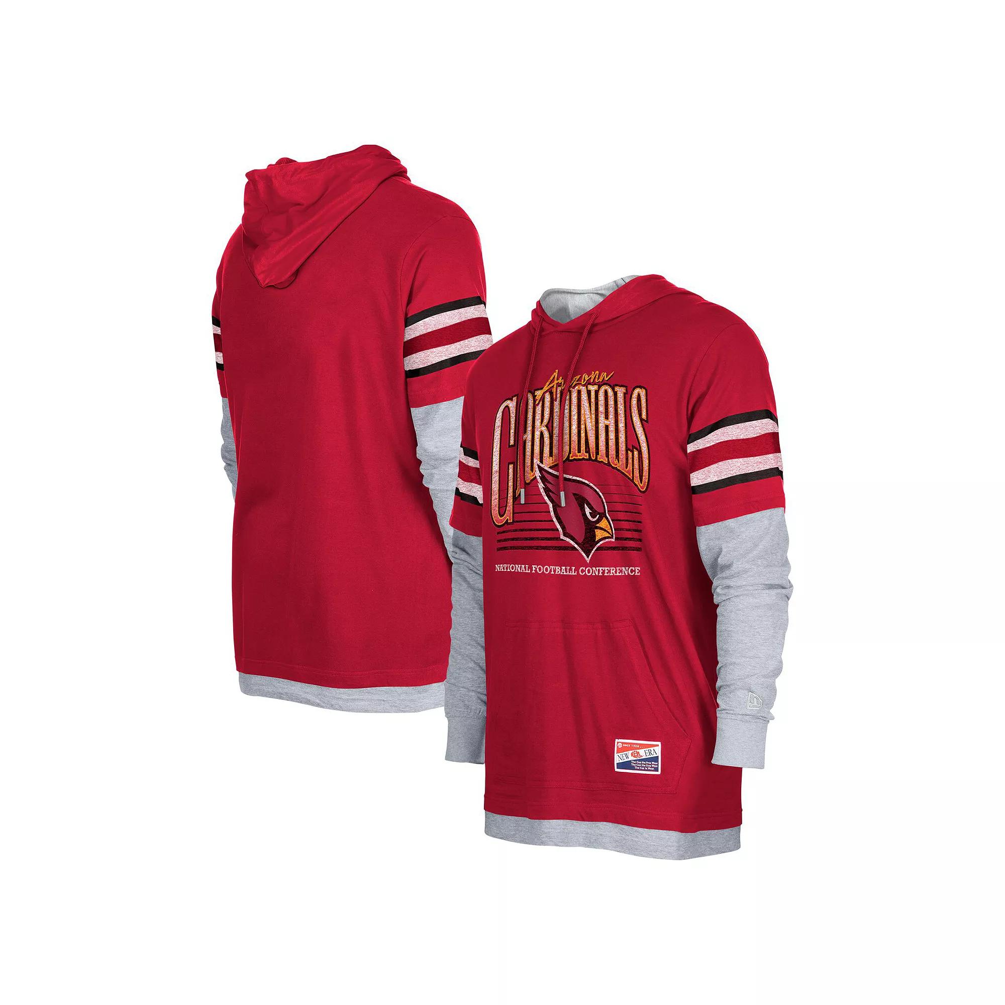 Men's New Era Cardinal Arizona Cardinals Twofer Long Sleeve Hooded T-Shirt,  Product Image