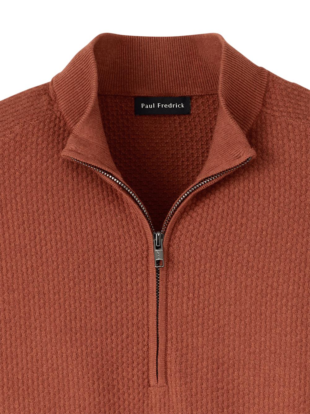 Silk Cotton Cashmere Quarter Zip Mock Neck Sweater - Terracotta Product Image