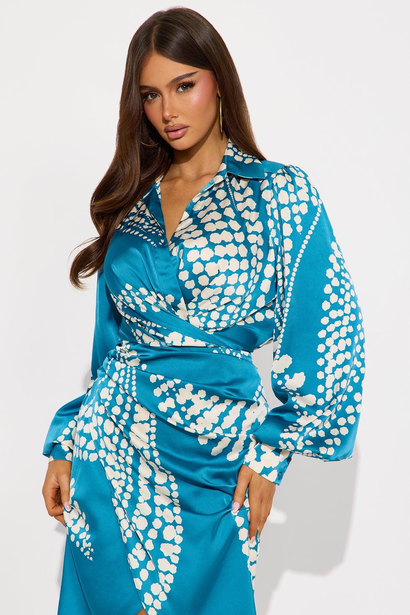 Glamour Days Satin Midi Dress - Blue/combo Female Product Image