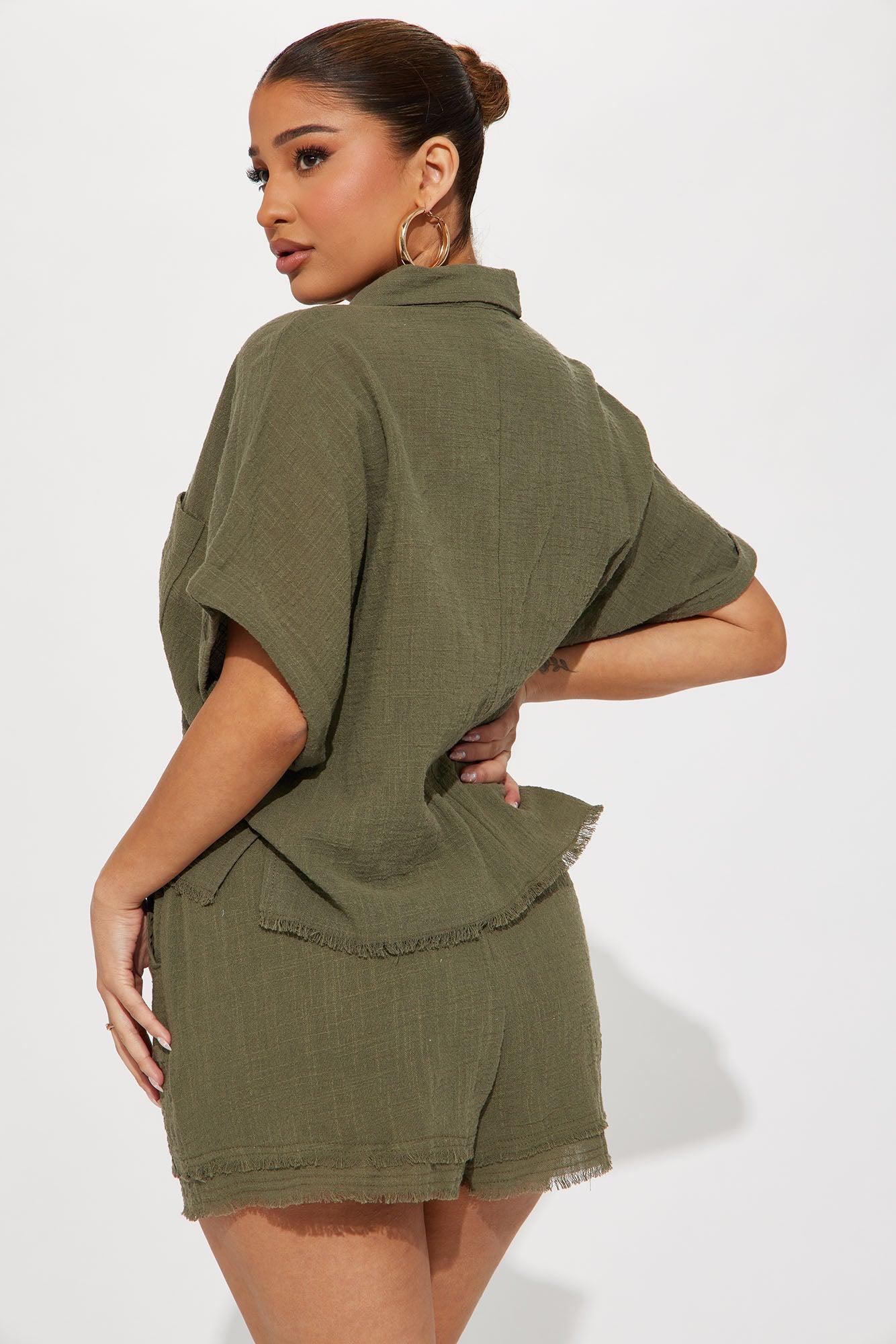 Easy Breezy Linen Short Set - Olive Product Image
