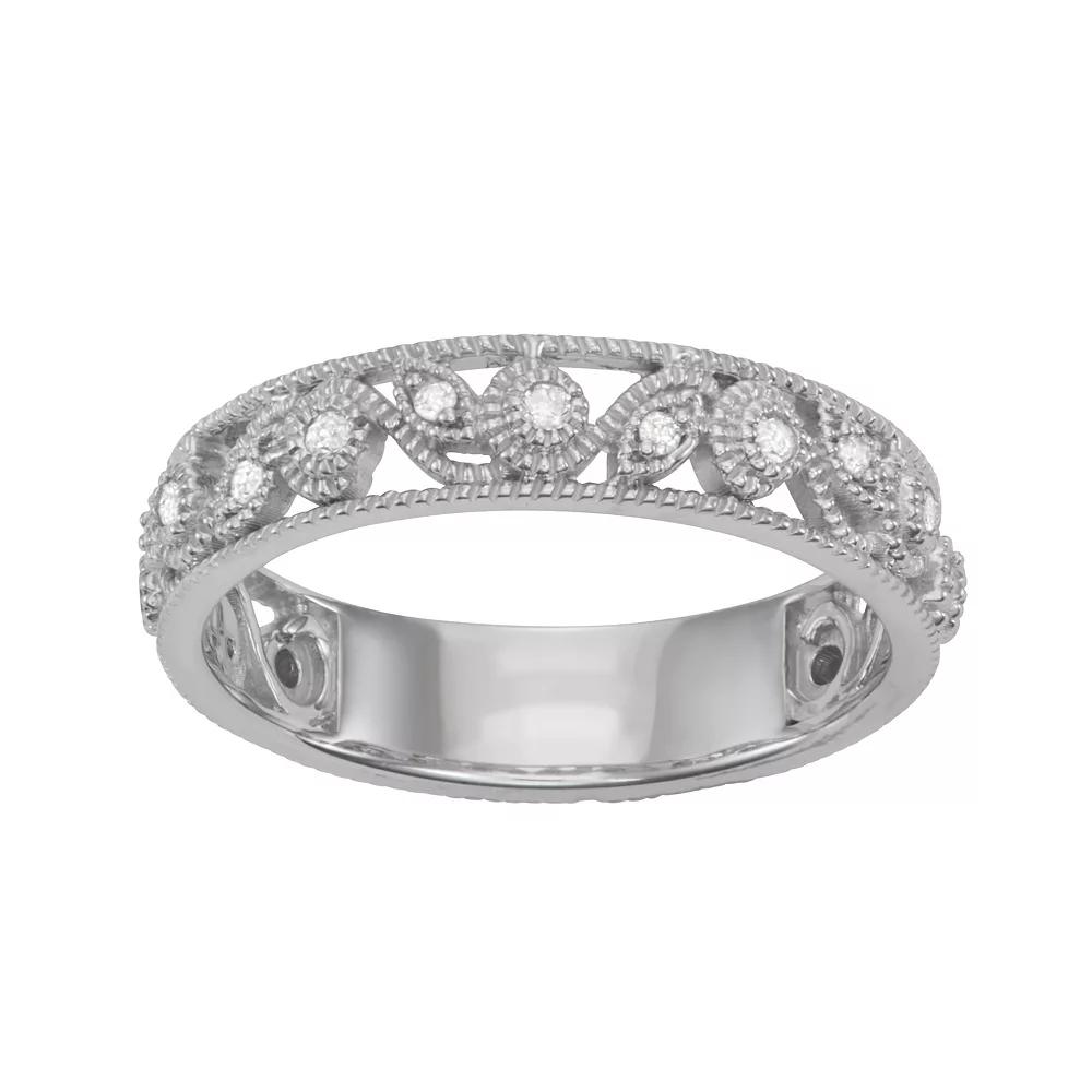 HDI Sterling Silver 1/10 Carat T.W. Diamond Vintage Floral Band, Women's, Size: 9 Product Image
