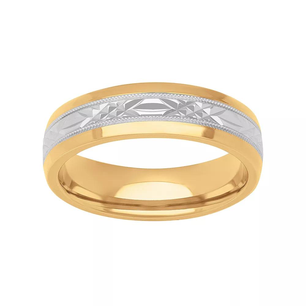 AXL 18k Gold Over Silver & Sterling Silver 6 mm Textured Mens Band Two Tone Product Image