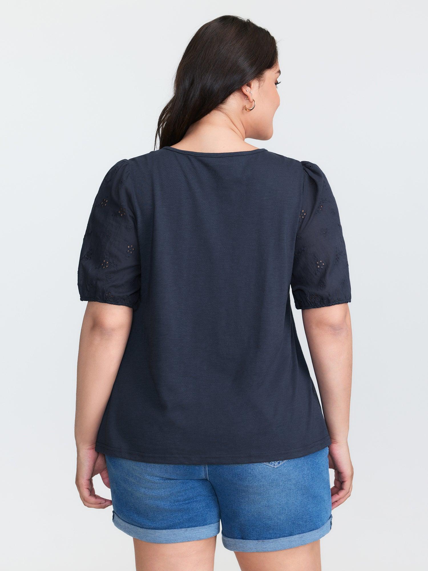 Cotton Slub Textured Embroidered Knit Top Female Product Image
