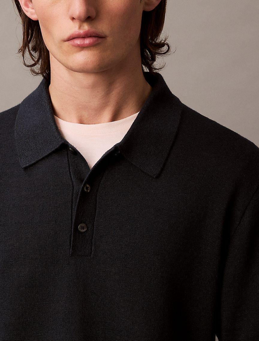 Linen Blend Classic Sweater Polo Shirt Product Image