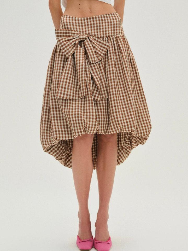 Gingerbread Gingham Midi Skirt — Neutral Product Image