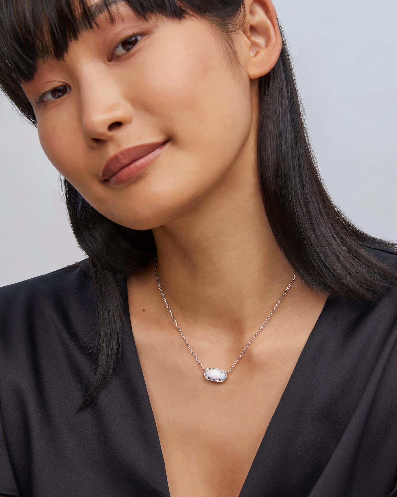Elisa Silver Pendant Necklace in White Lab Grown Opal Product Image