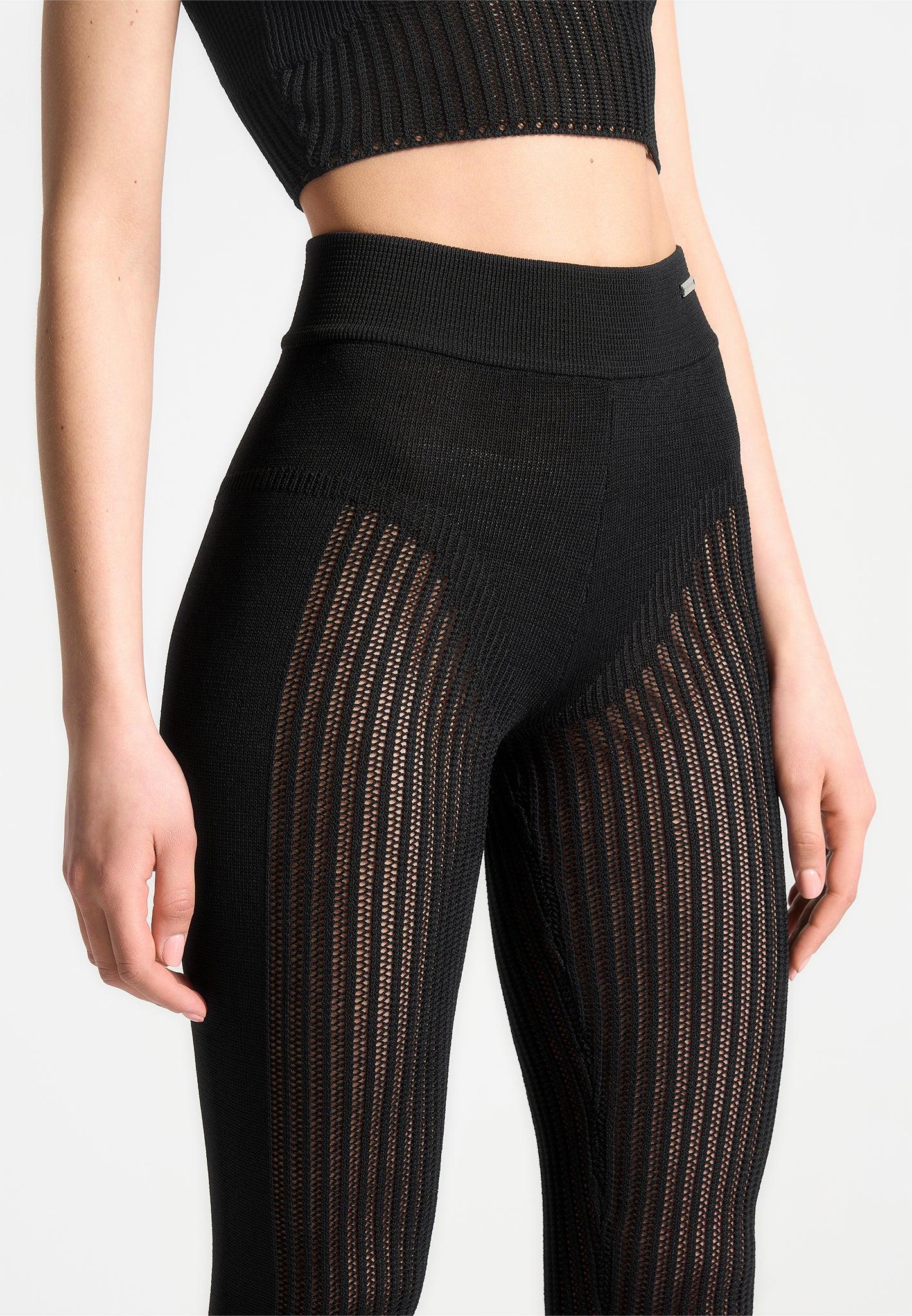 Knitted High Waisted Leggings - Black Female Product Image