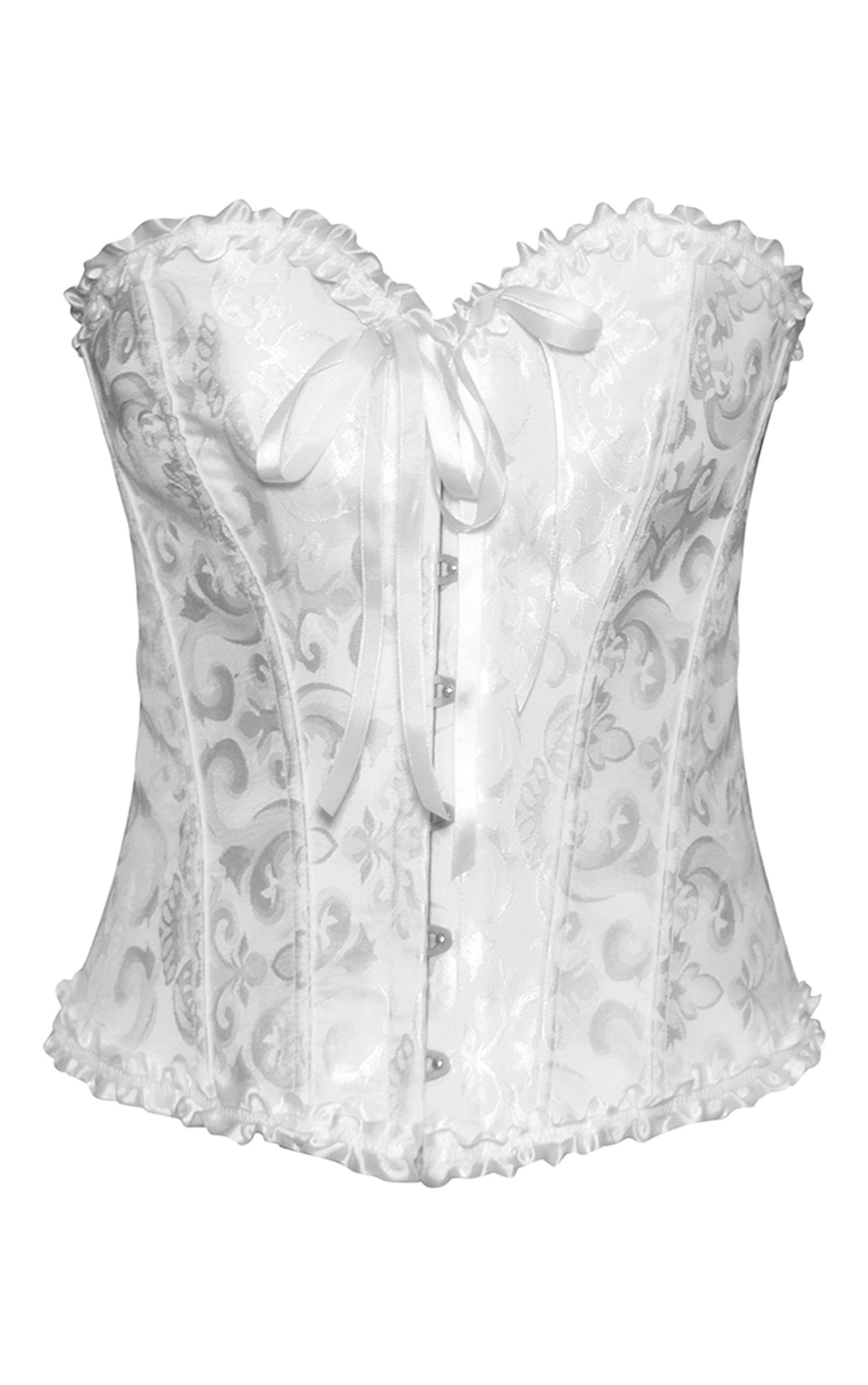 White Lace Up Jacquard Lingerie Corset Product Image