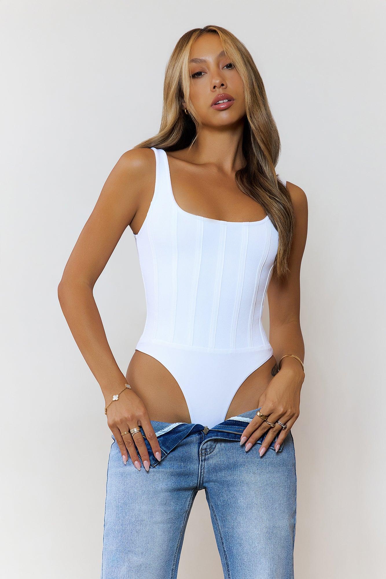 Own The Spotlight Bandage Bodysuit White Product Image