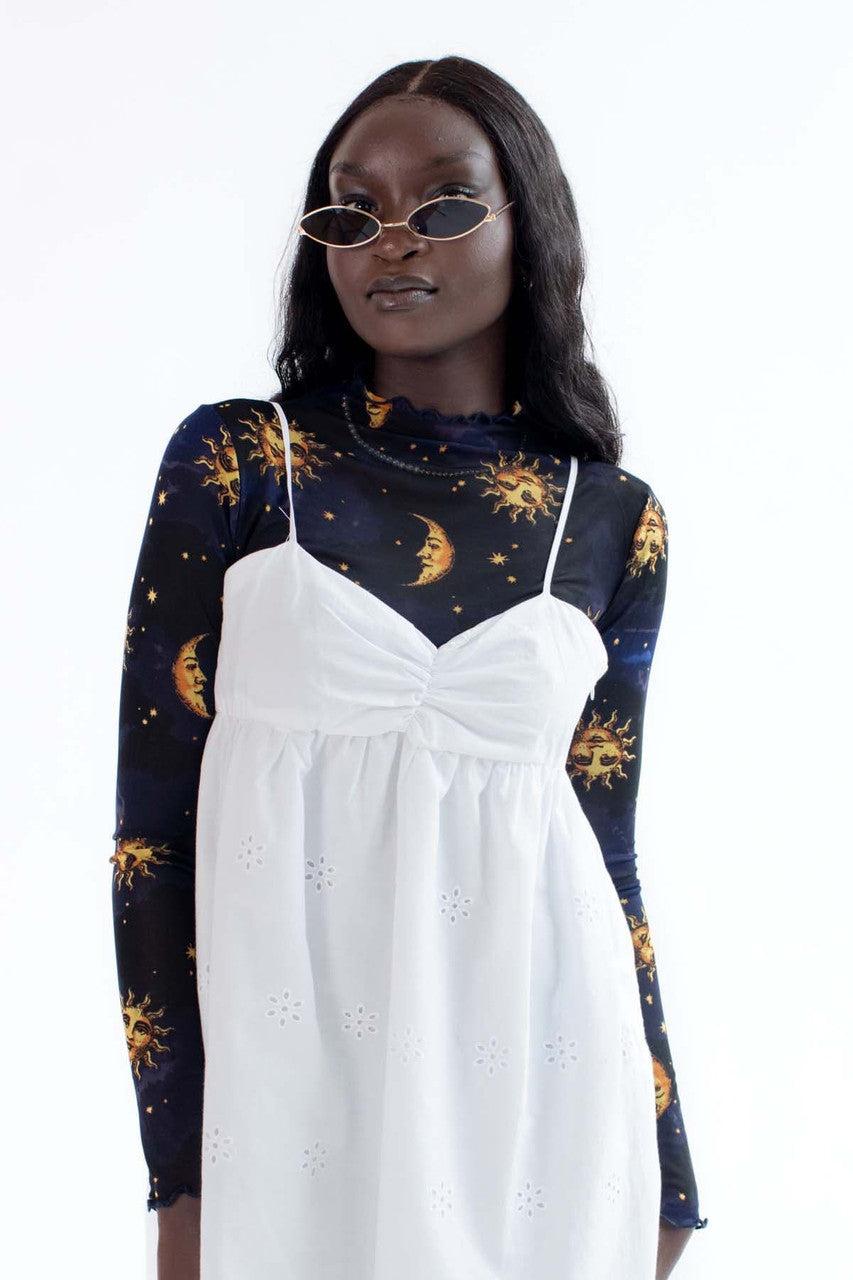 Long Sleeve Mesh Celestial Crop Top Product Image