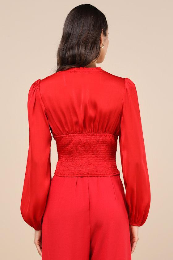 Elevated Achievement Red Balloon Sleeve Button-Front Top Product Image