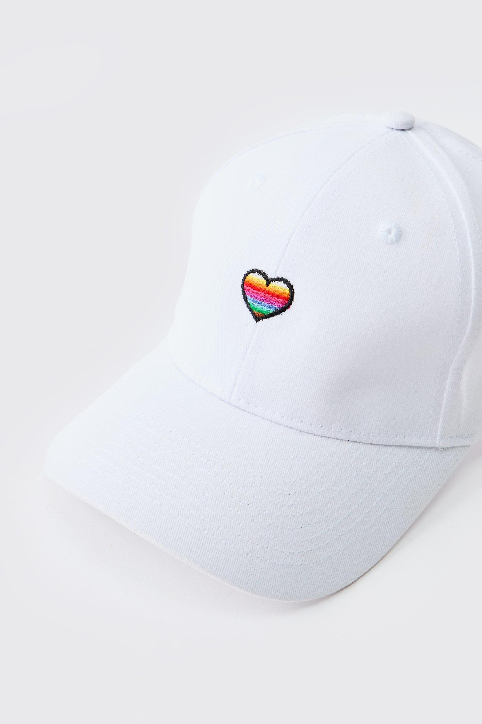 Rainbow Heart Embroidered Pride Cap | boohooMAN USA Product Image