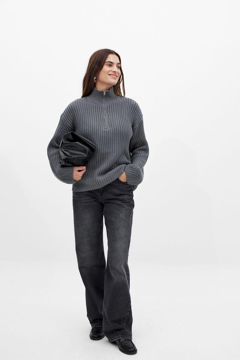 High Neck Zipped Knitted Sweater Product Image