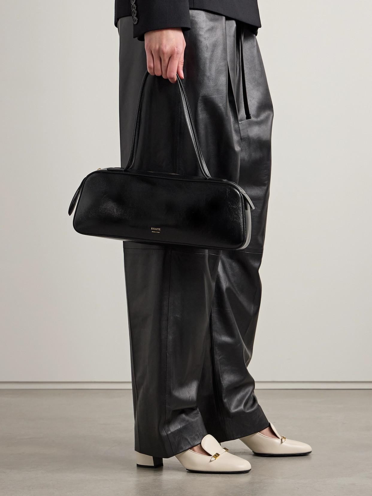 KHAITE Simona Crackle Patent Leather Shoulder Bag In Black Product Image