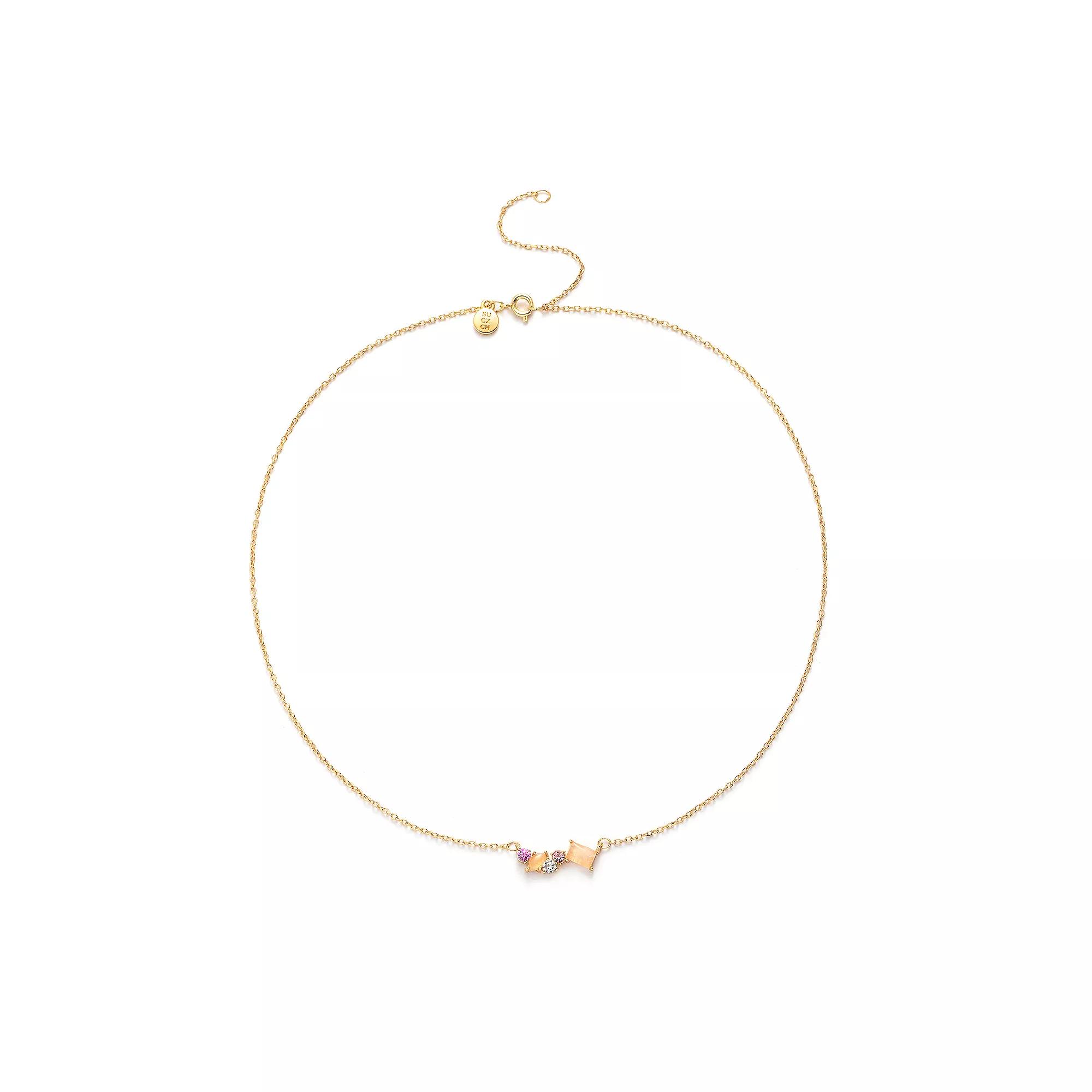 Power of Color Rose Quartz & Cubic Zirconia Cluster Necklace, Womens Gold Tone Pink Product Image