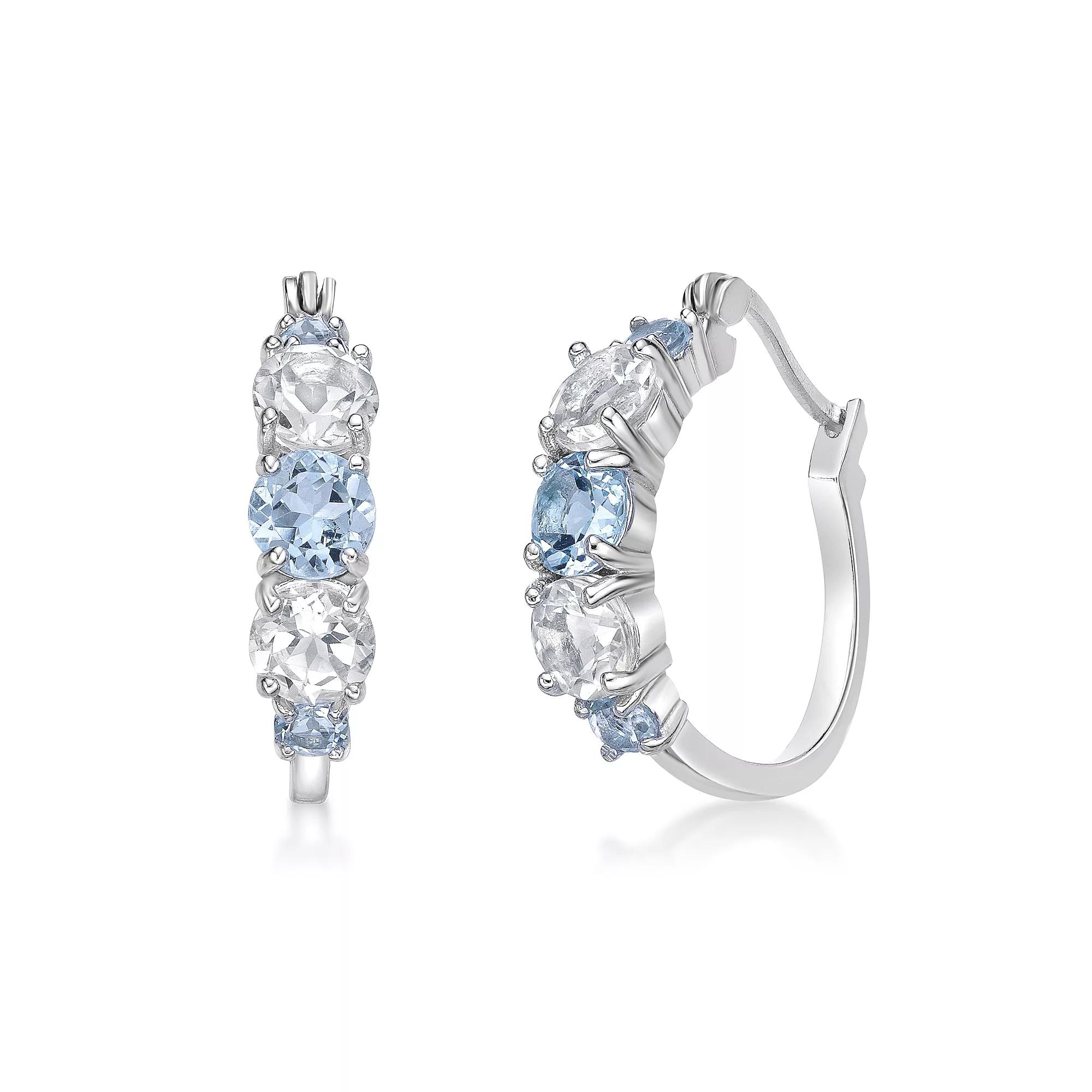 Gemminded Sterling Silver Blue Topaz & White Topaz Hoop Earrings, Women's Product Image