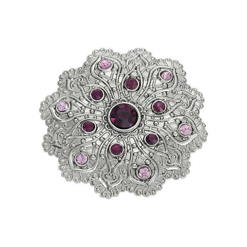 1928 Silver Tone Flower Crystal Pin, Womens, Purple Product Image
