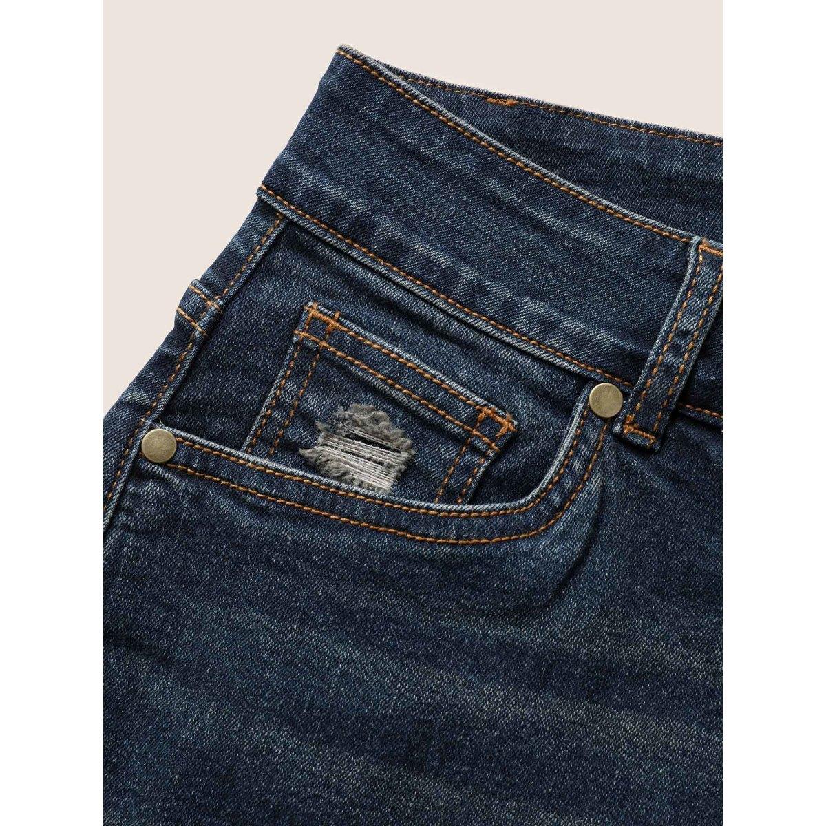 Plus Size Vintage Slanted Pocket Roll Hem Jeans Women DarkBlue Casual High stretch Slanted pocket Jeans BloomChic 22/3X Product Image