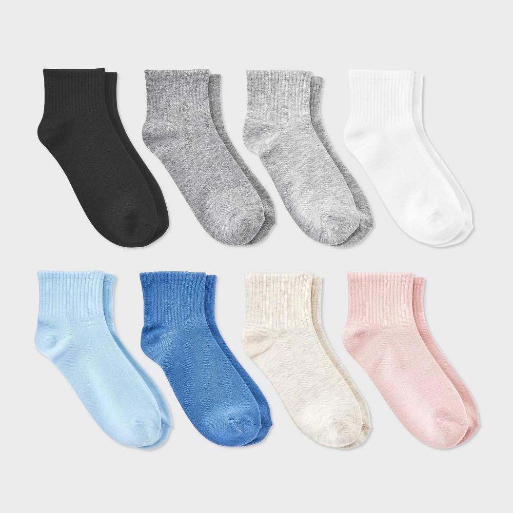 Women's Ribbed 8pk Ankle Socks - Dealworthy™ White/Heather Gray/Black 4-10: Lightweight Knit, Rib Cuffs Product Image