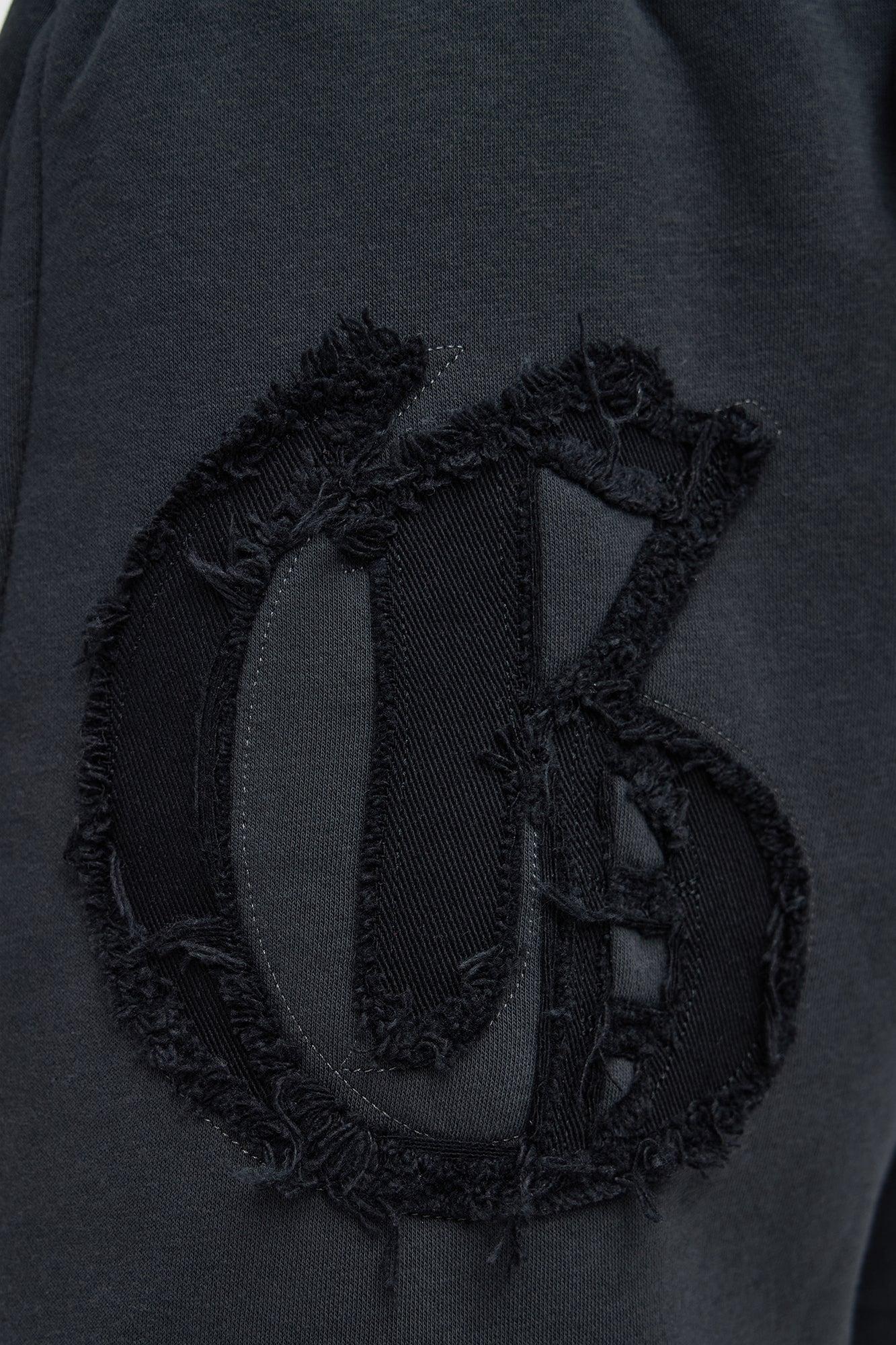 Tyson Relaxed Frayed Patch Sweatshorts - Charcoal Male Product Image