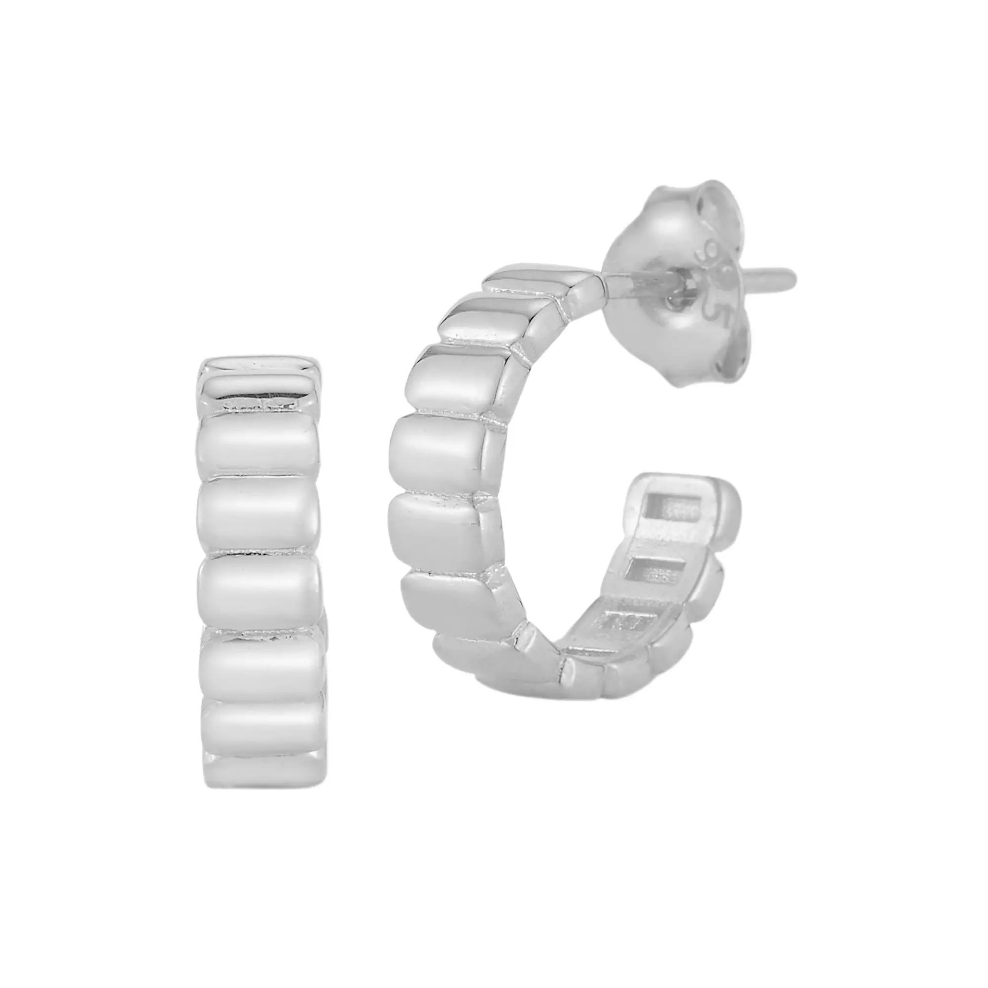 Sunkissed Sterling Ribbed Huggie Hoop Earrings, Women's, Silver Tone Product Image