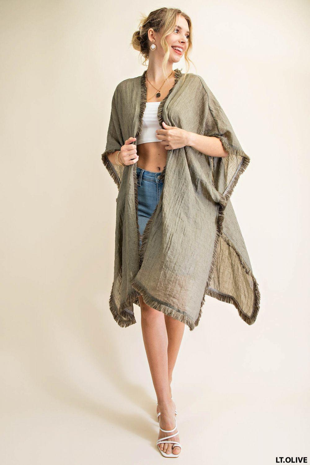 5742   Emalee Soft Fringe Trim Kimono Product Image