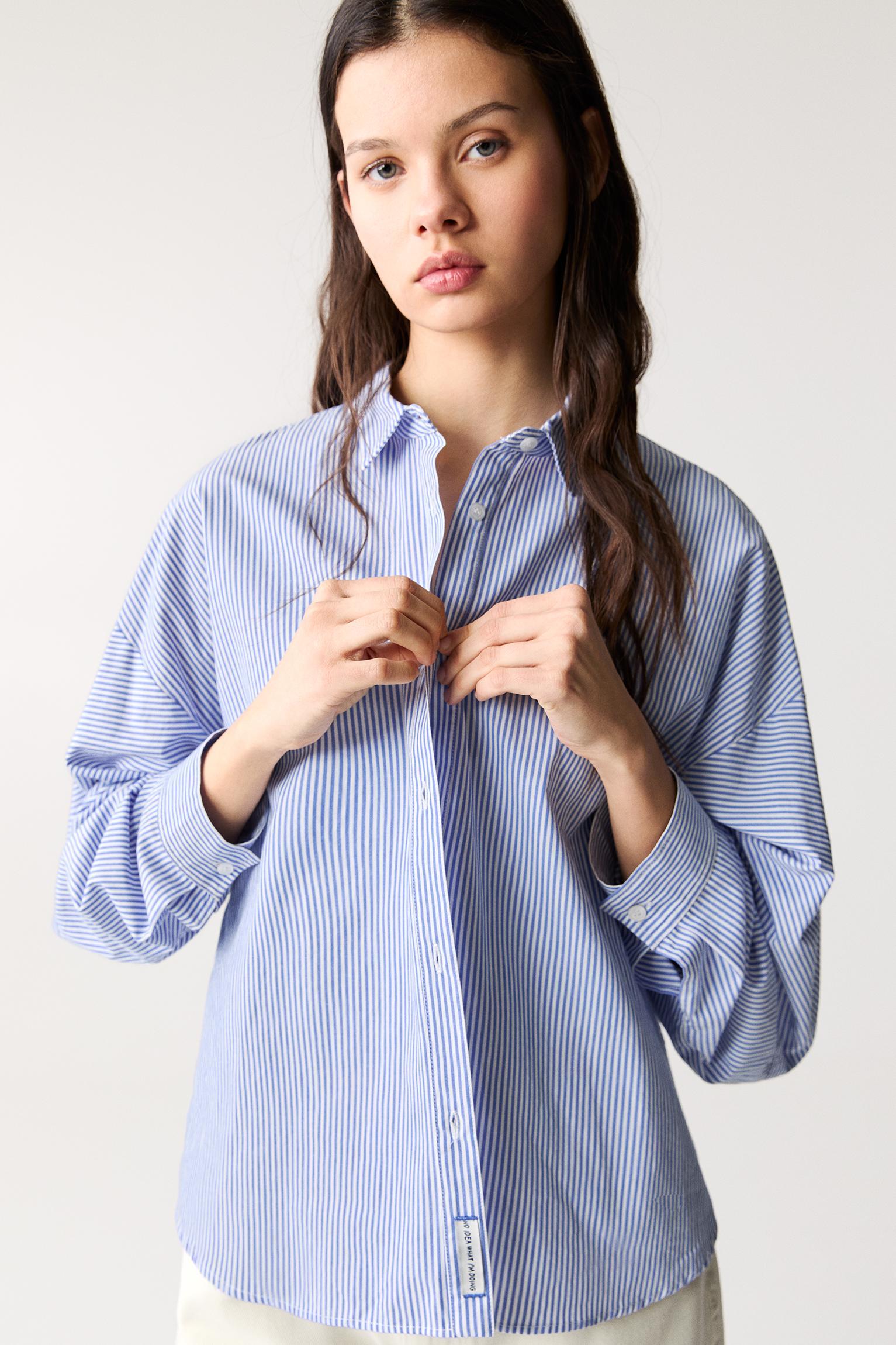 Striped shirt with puff sleeves Product Image