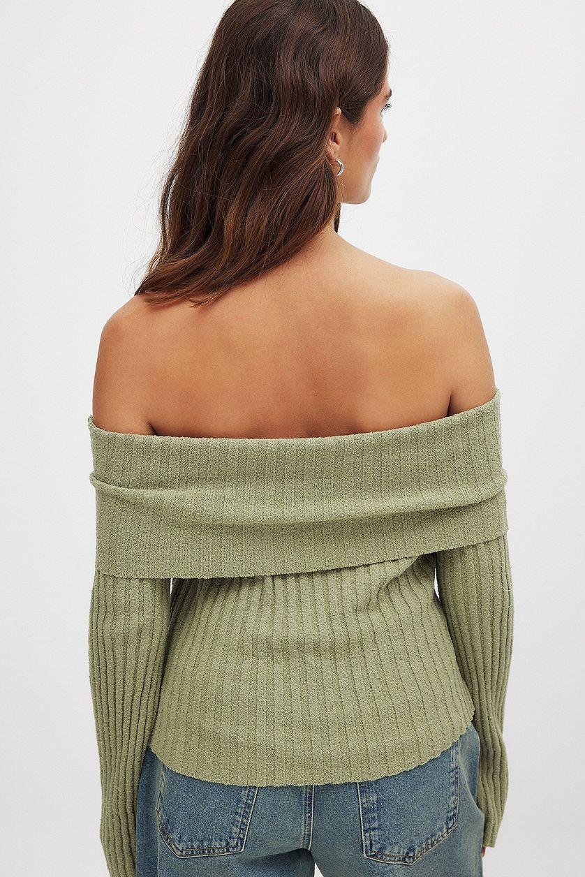 Ribbed Knitted Offshoulder Sweater Product Image