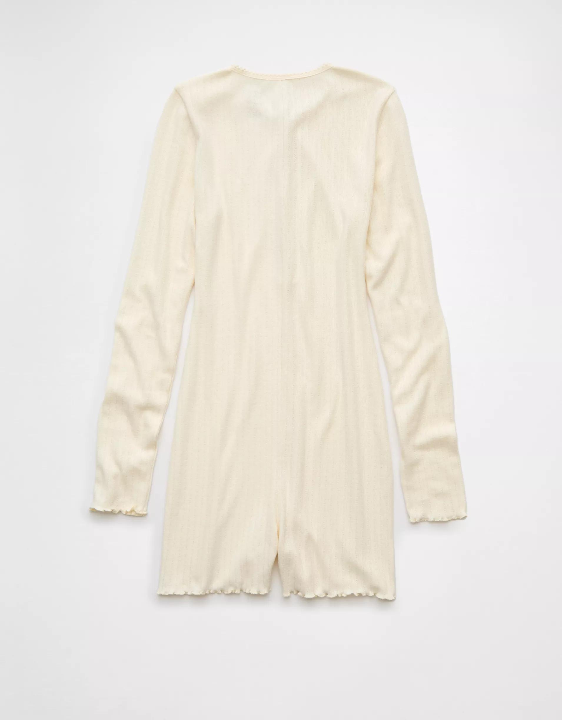 AE Long-Sleeve Henley Lounge Romper Product Image