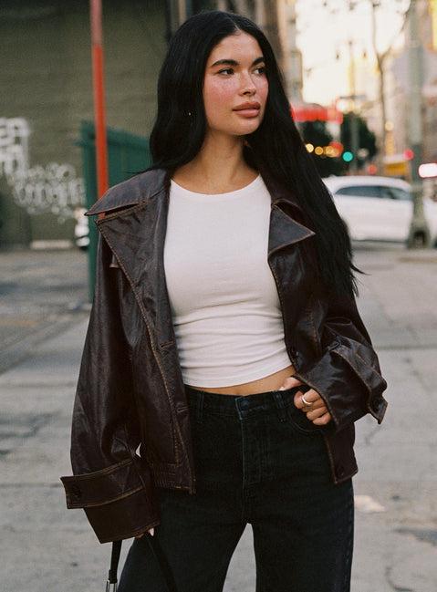 Nicolie Faux Leather Jacket Vintage Washed Brown Product Image