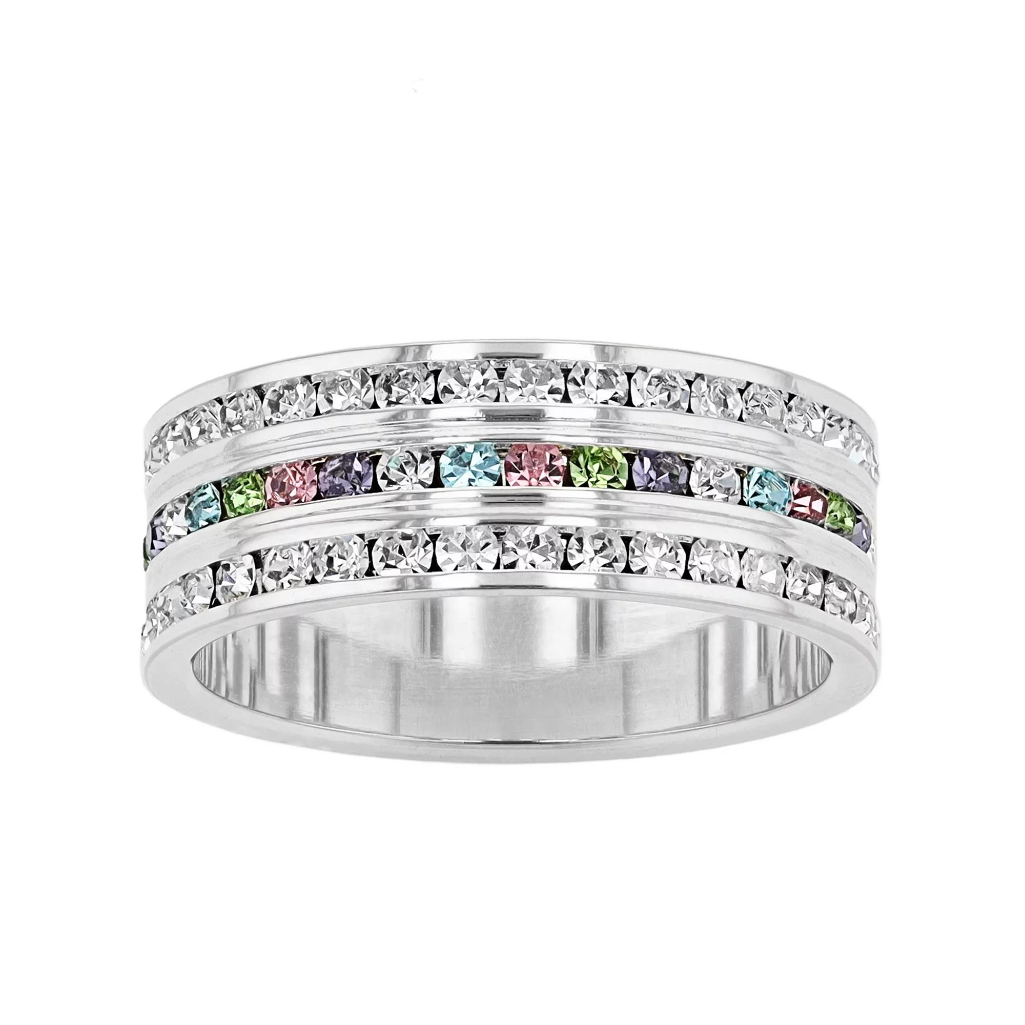 Traditions Jewelry Company Sterling Silver Clear & Multicolored Crystal Three-Row Ring, Women's,  Product Image